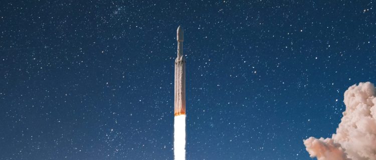 modern rocket on launch pad