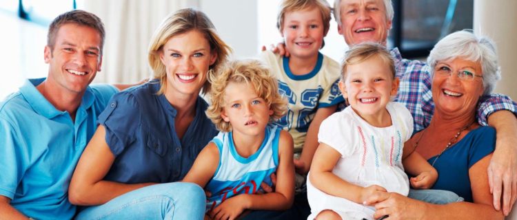 Multi-generation family together on couch